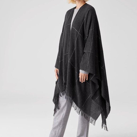 Eileen Fisher Sweaters - NWT Eileen Fisher Charcoal Virgin Wool Serape OS/TU